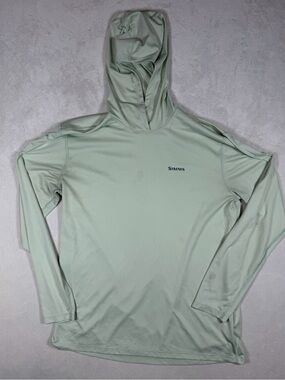 Simms Pale Mint Size Large Performance Long-Sleeve Sweater Fish Logo on Back